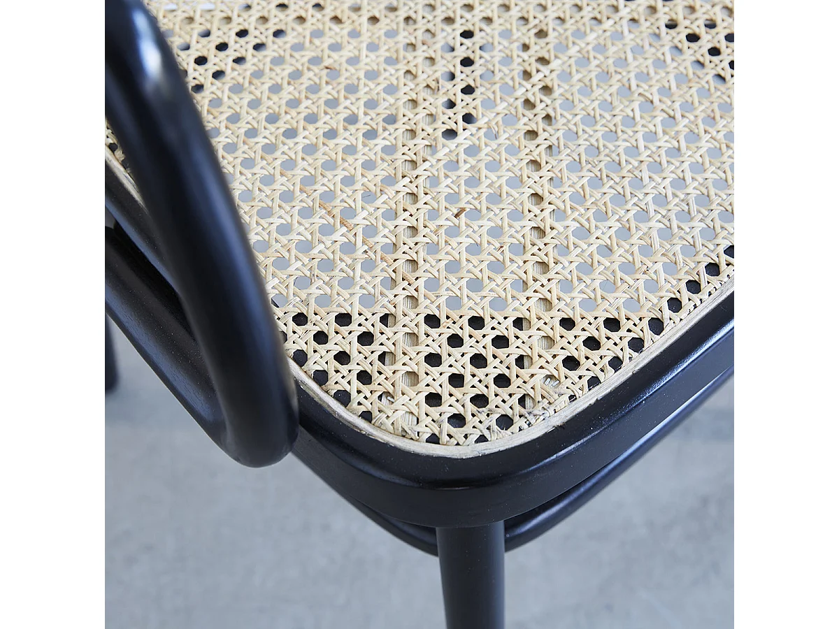 2 sedie in mogano massello e vimini con braccioli