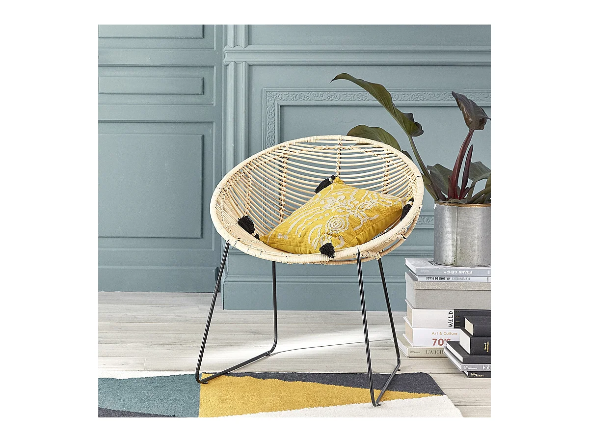 Chaise en rotin et métal