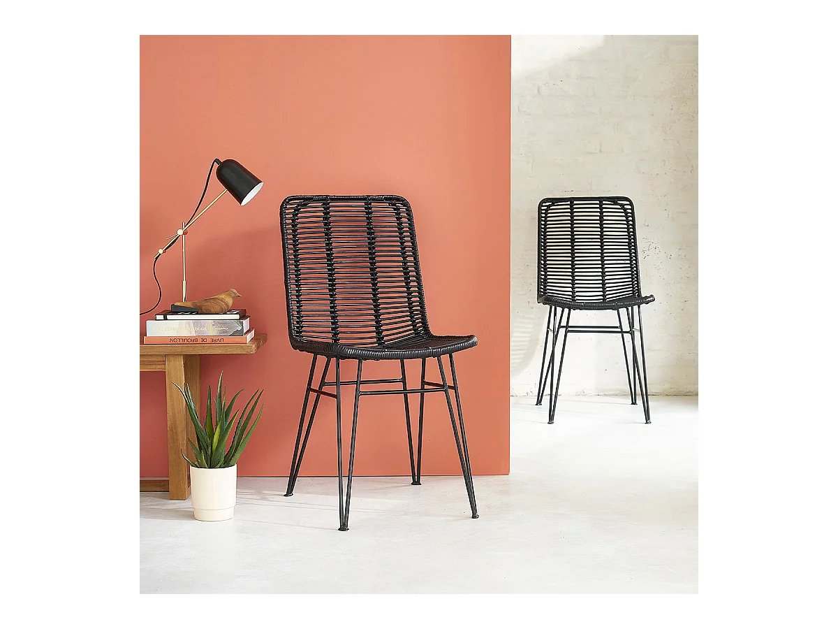 Lot de 2 chaises en rotin et métal