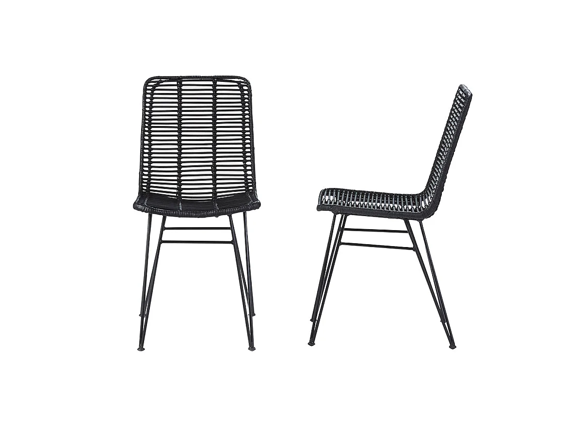 2 sedie nere in metallo e rattan