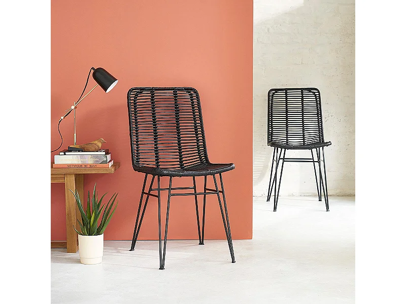 Lot de 2 chaises en rotin et métal