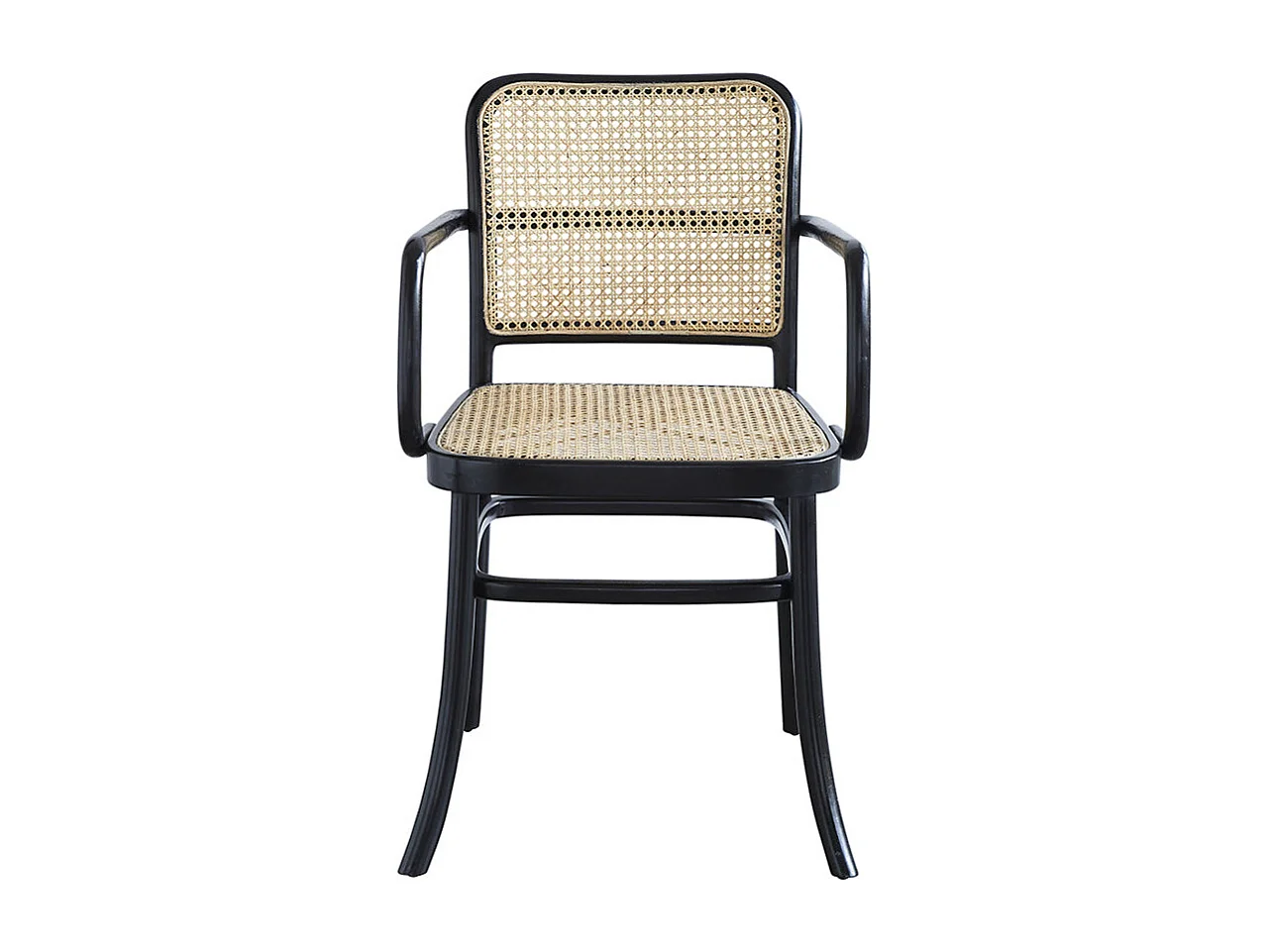 Sedia con braccioli in mogano e cannage