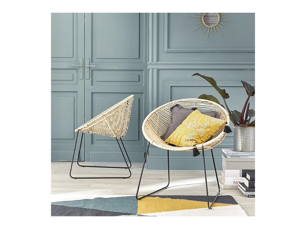 Lot de 2 chaises en rotin et métal