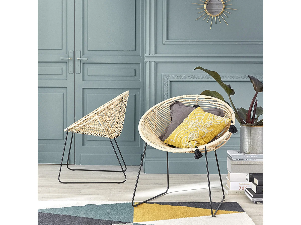 2 sedie in rattan e metallo