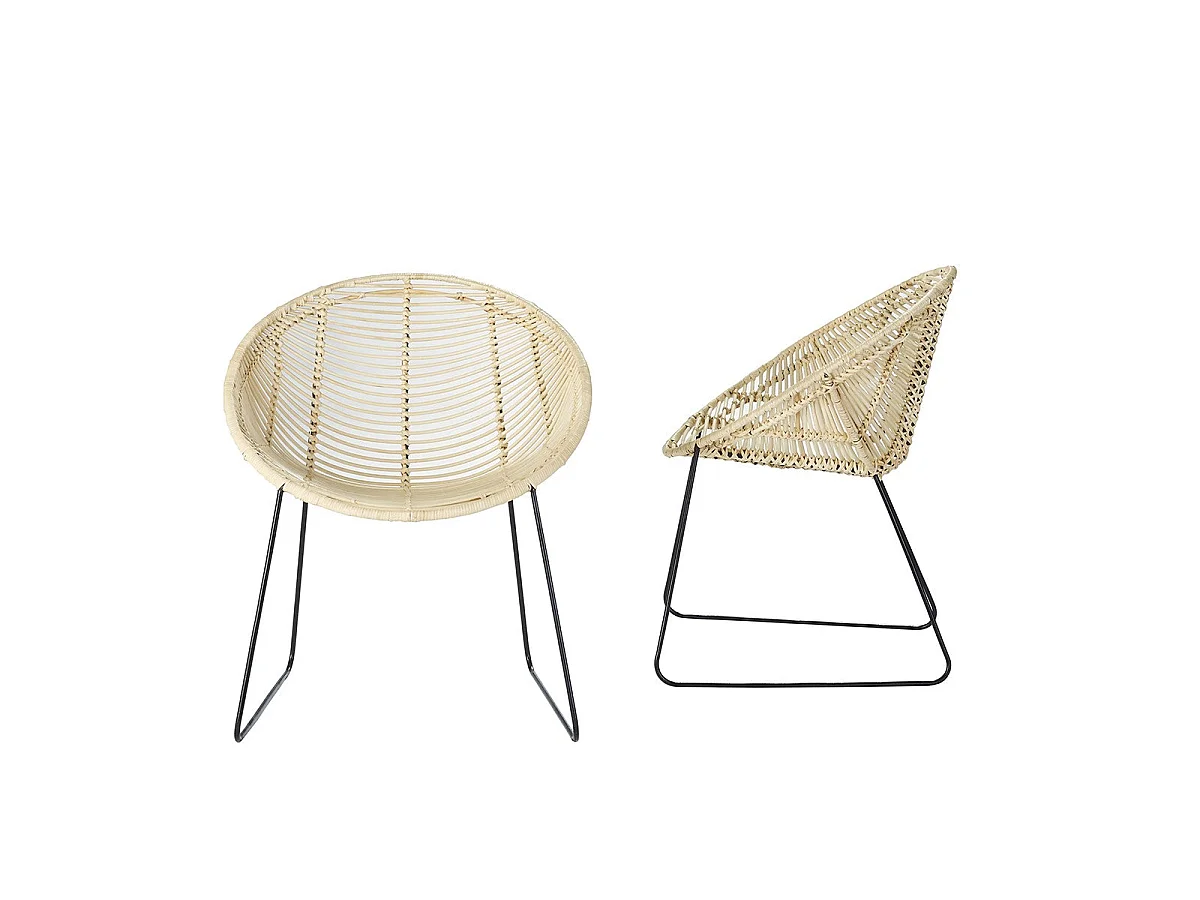 Lot de 2 chaises en rotin et métal