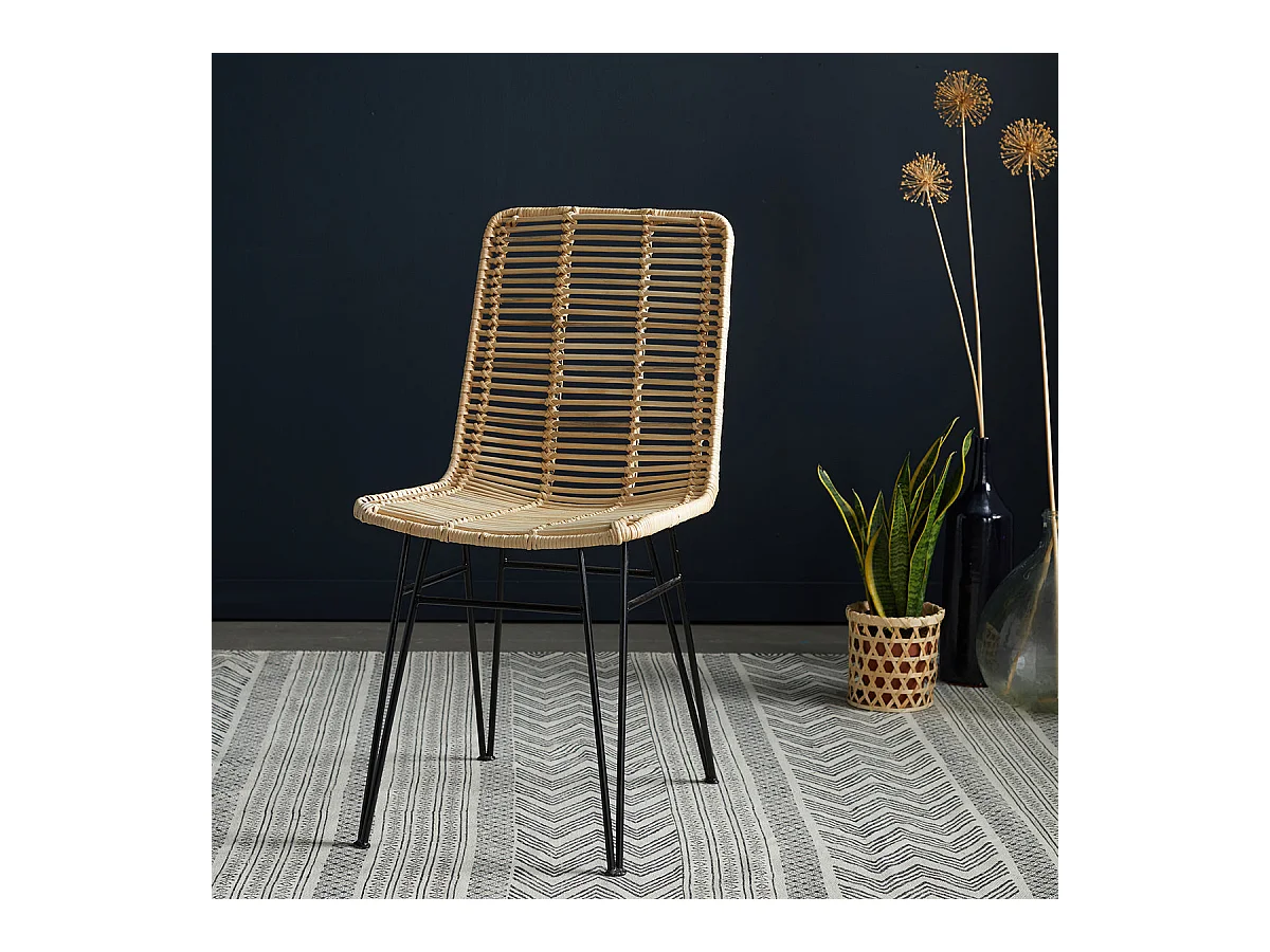 Chaise en rotin et métal