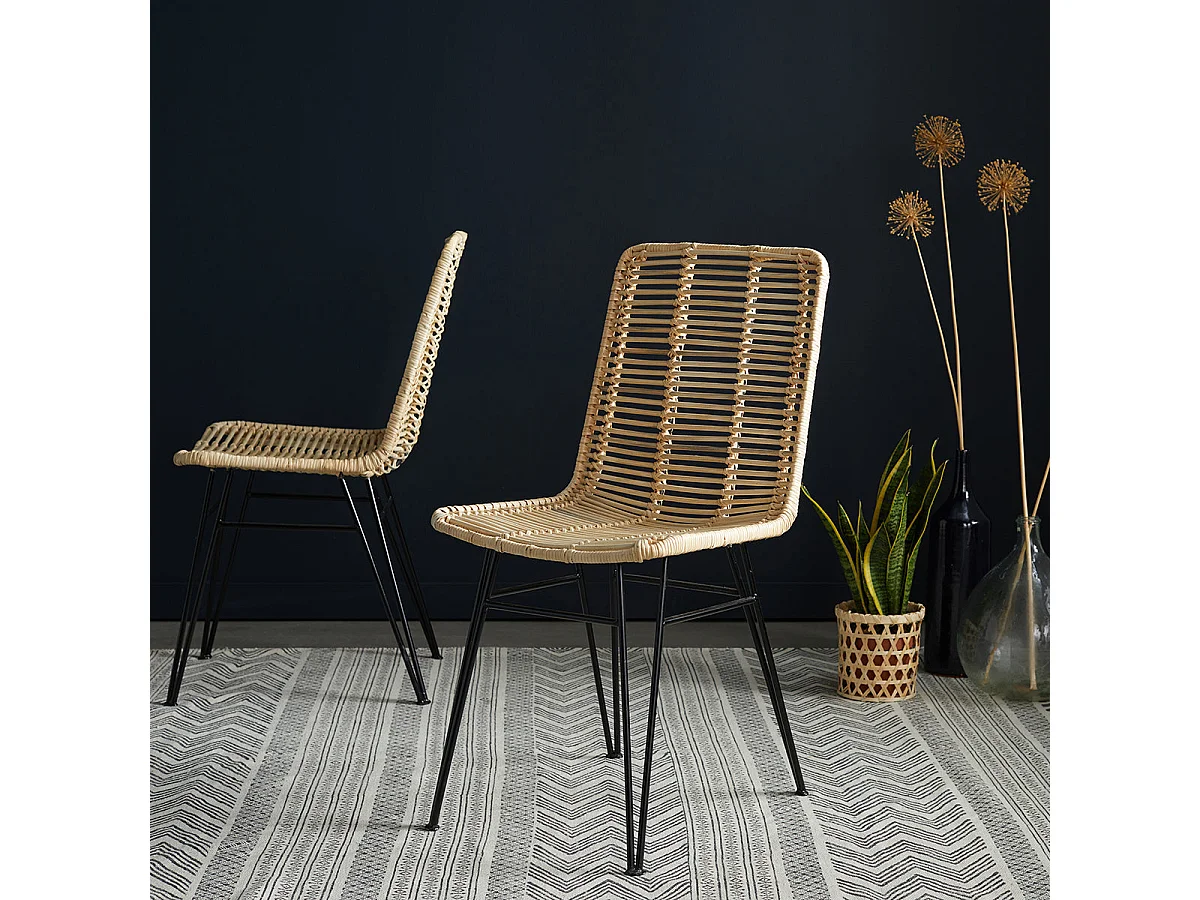 Chaise en rotin et métal