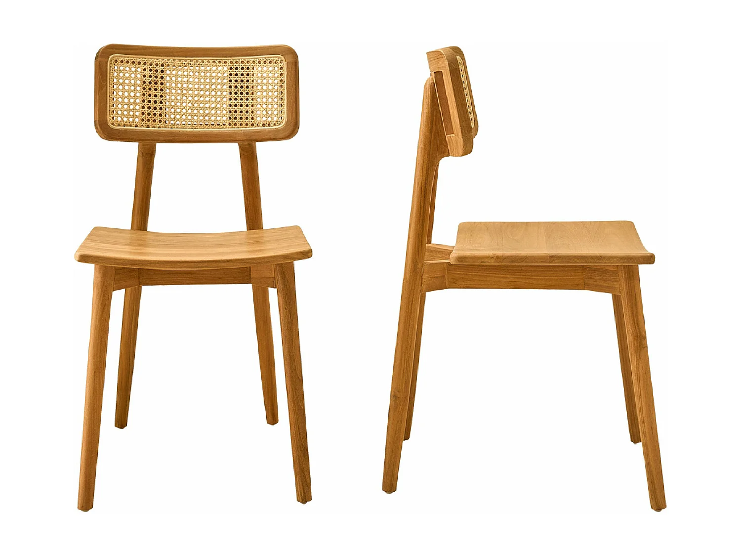 Juego de 2 sillas de madera de teca maciza y rejilla
