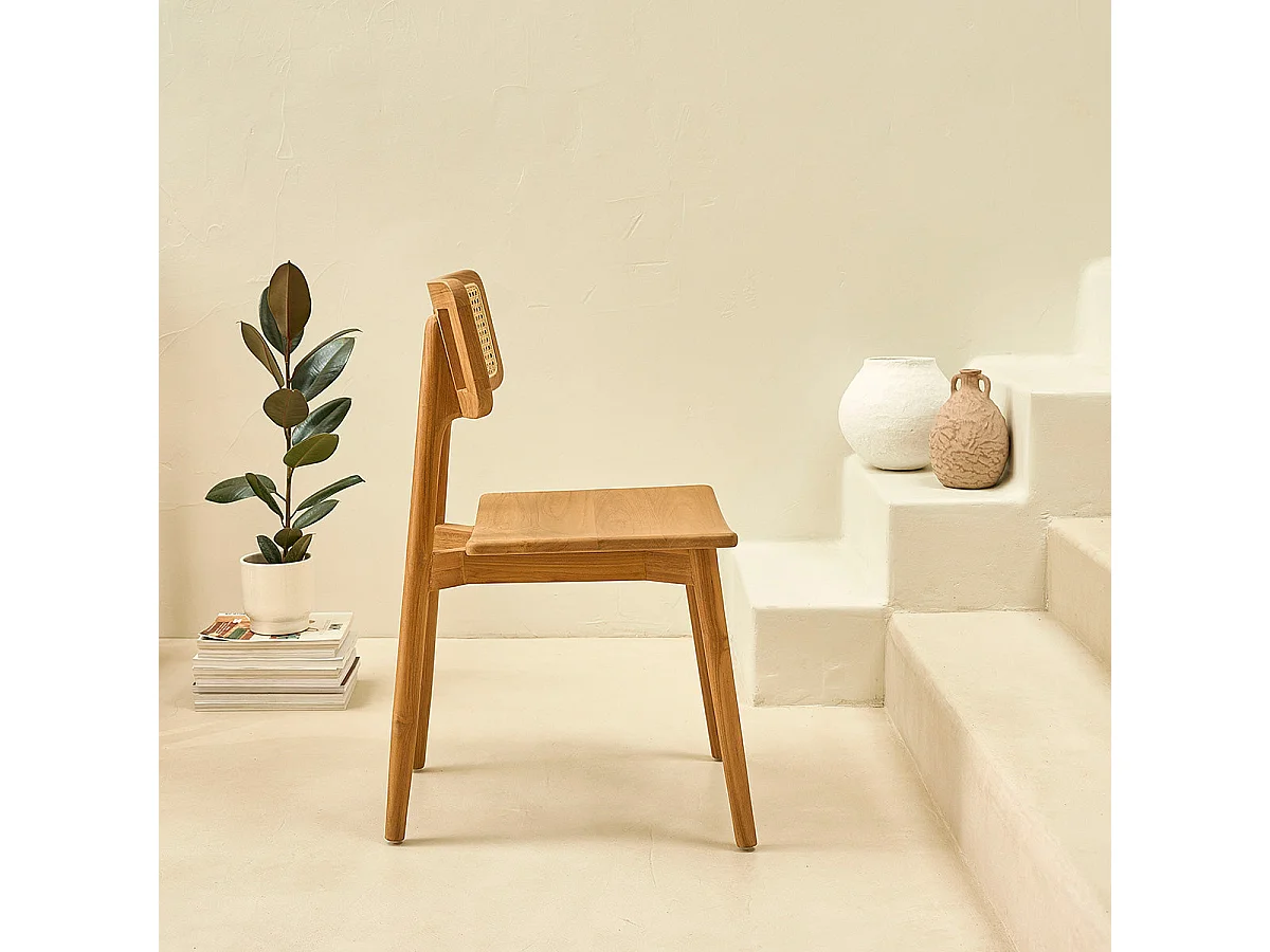 Lot de 2 chaises en teck massif et cannage