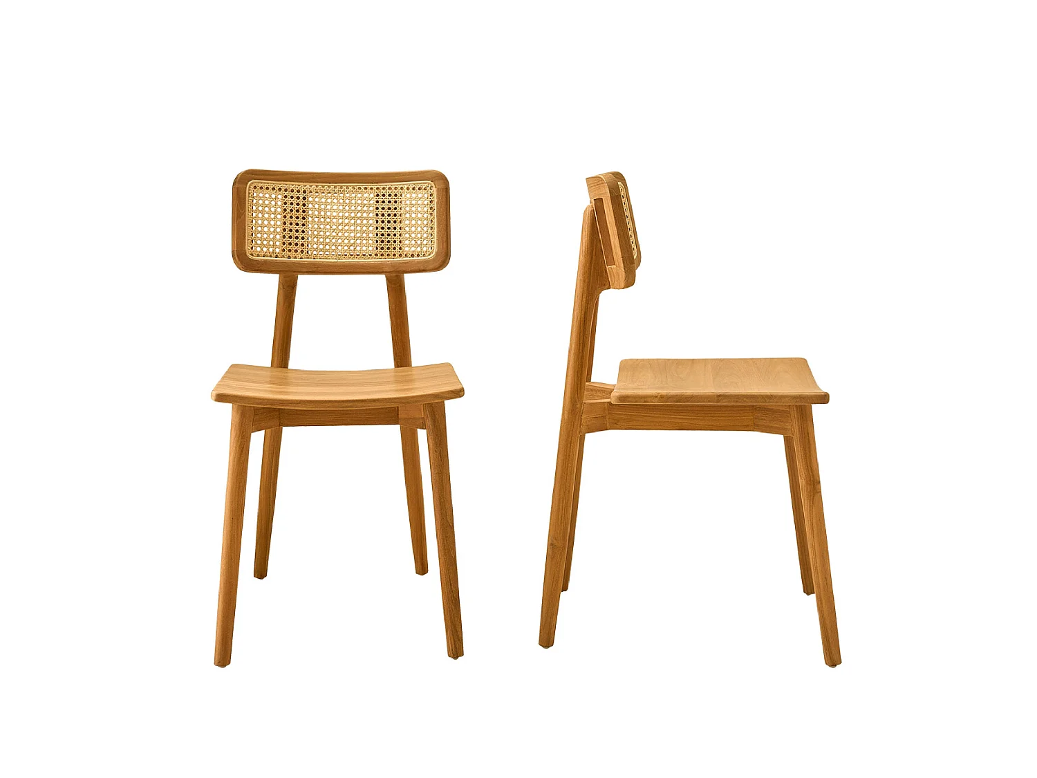 Lot de 2 chaises en teck massif et cannage