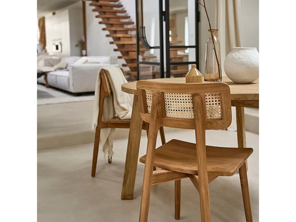 Lot de 2 chaises en teck massif et cannage