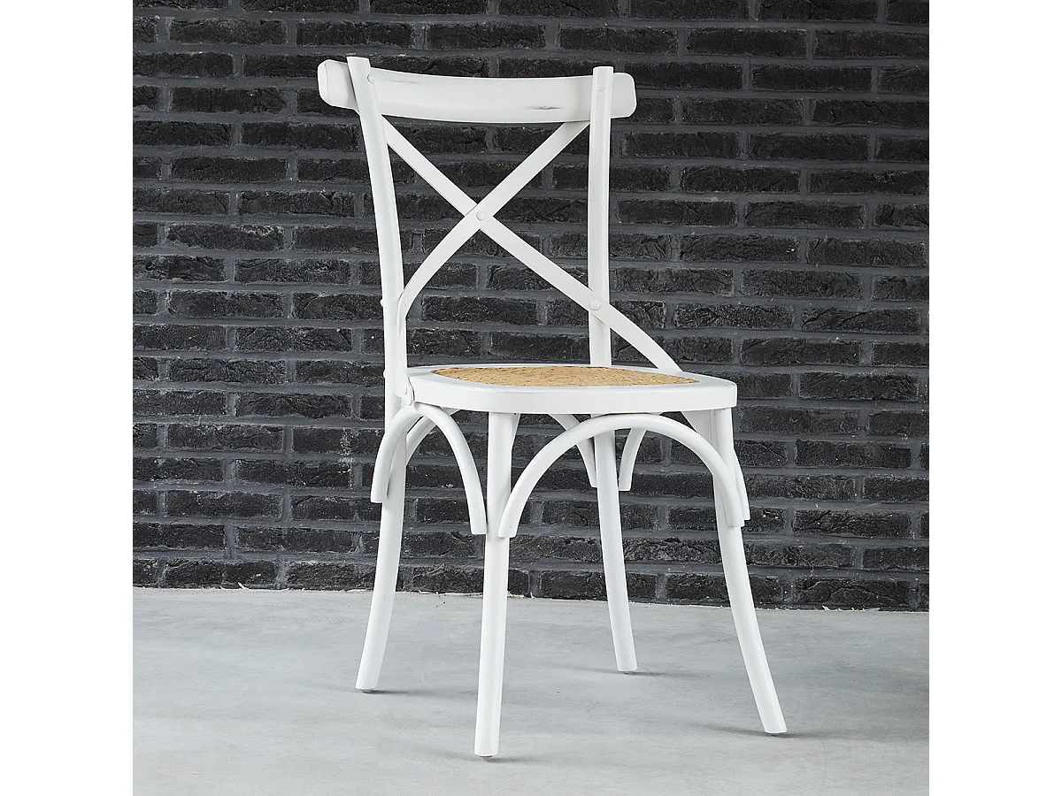 Sedia bistrot in mogano bianco e rattan