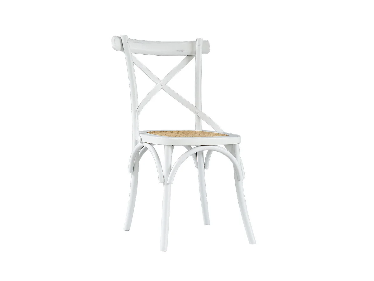 Silla bistró blanca de caoba y ratán