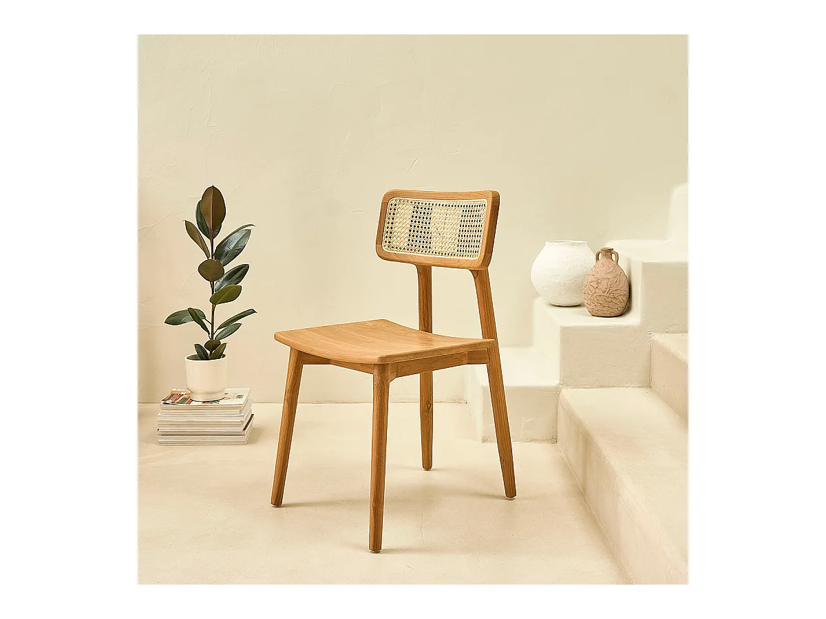 Chaise en teck massif et cannage