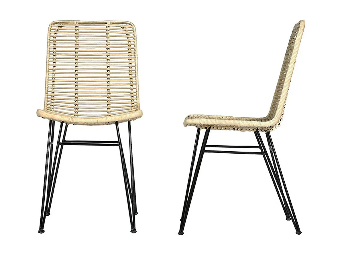 Lot de 2 chaises en rotin et métal