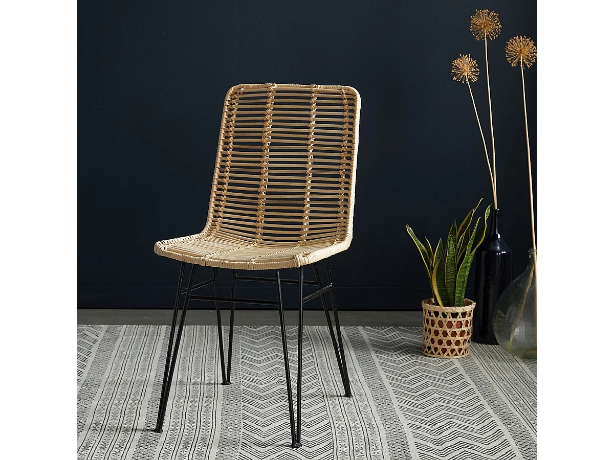 Lot de 2 chaises en rotin et métal