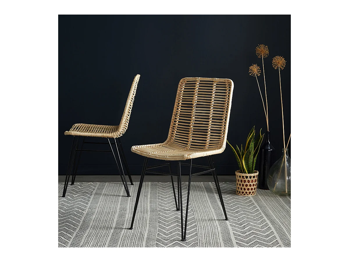 Lot de 2 chaises en rotin et métal