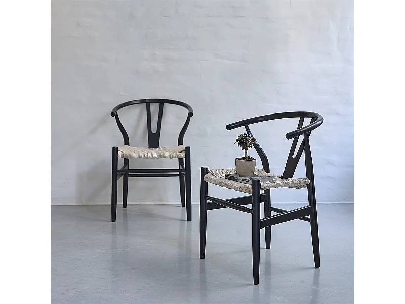 Set di 2 sedie nere seduta tessuta in mindi