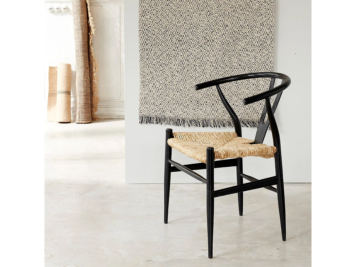 Set di 2 sedie nere seduta tessuta in mindi