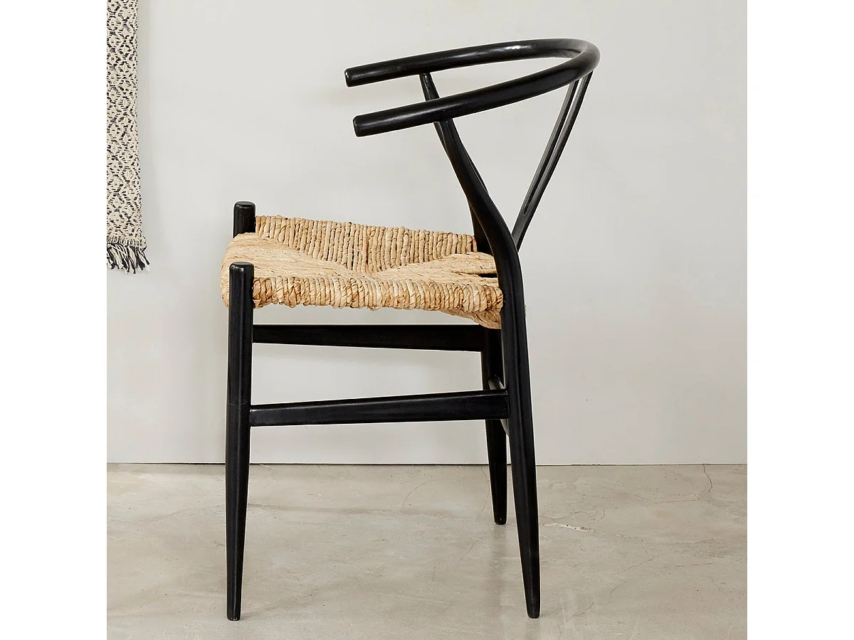 Set di 2 sedie nere seduta tessuta in mindi