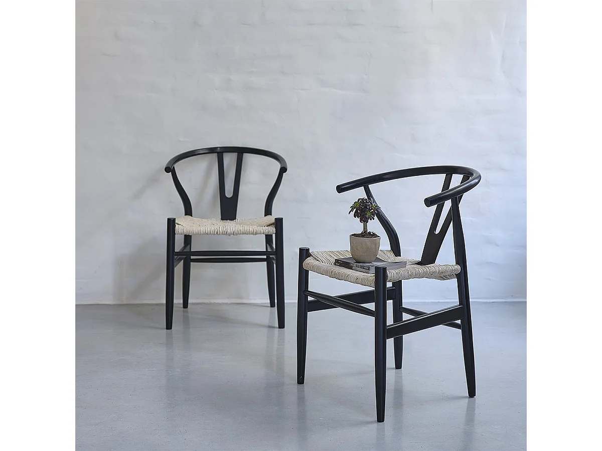 Set di 2 sedie nere seduta tessuta in mindi