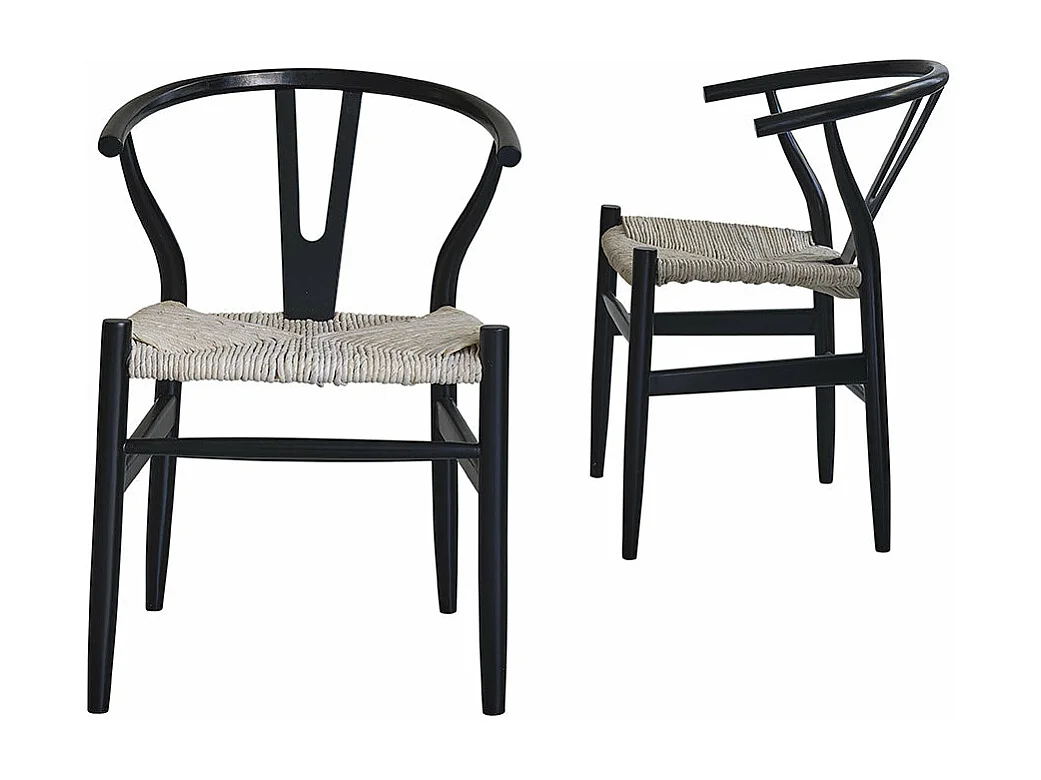 Set di 2 sedie nere seduta tessuta in mindi