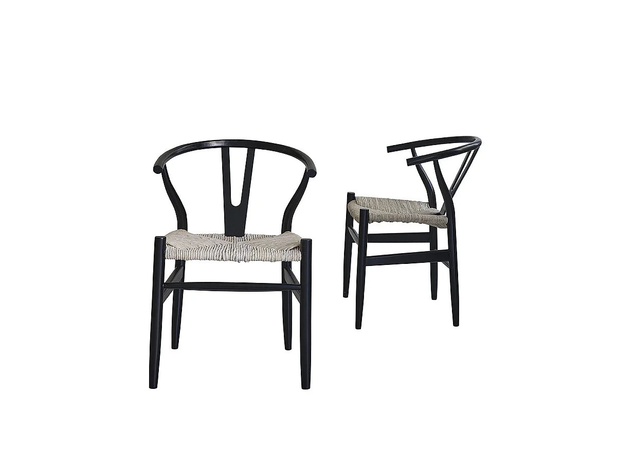 Lot de 2 chaises en bois massif et assise tissée
