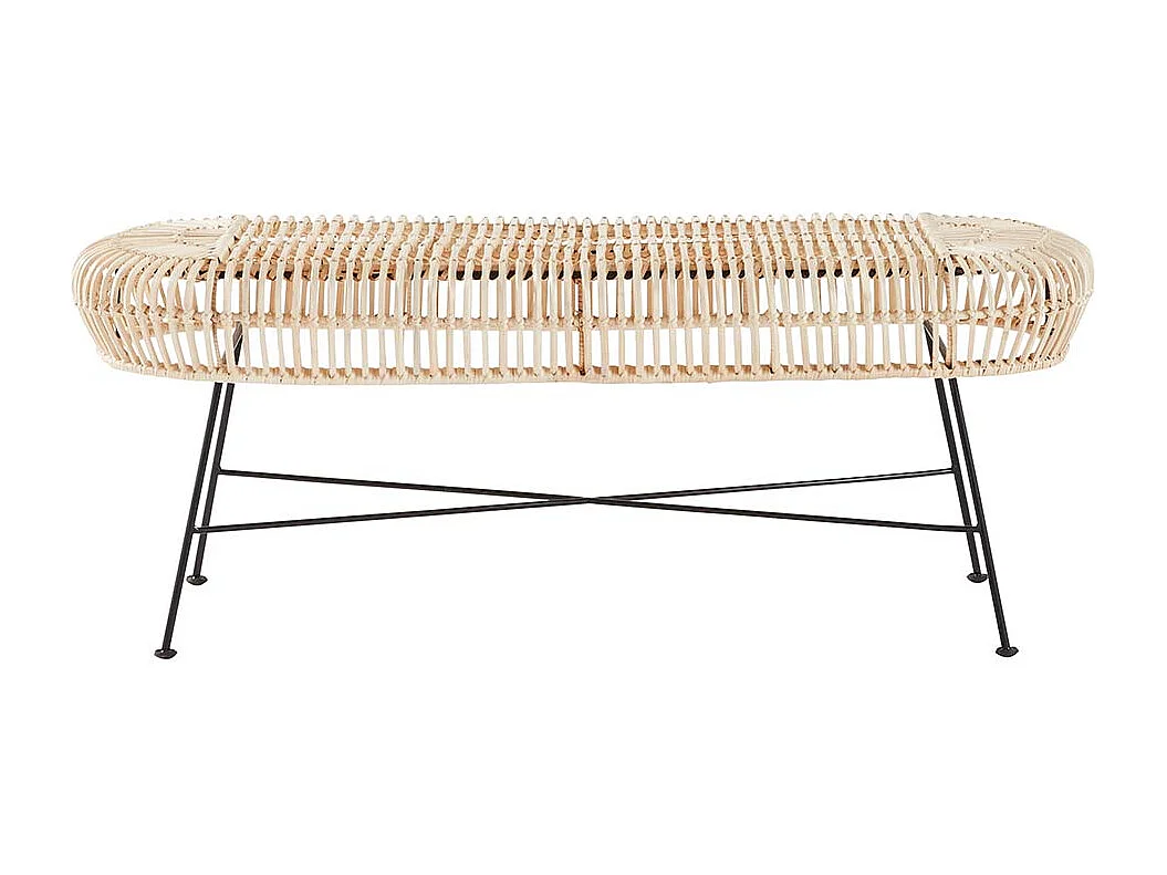 Banc en rotin et pieds en métal 120 cm