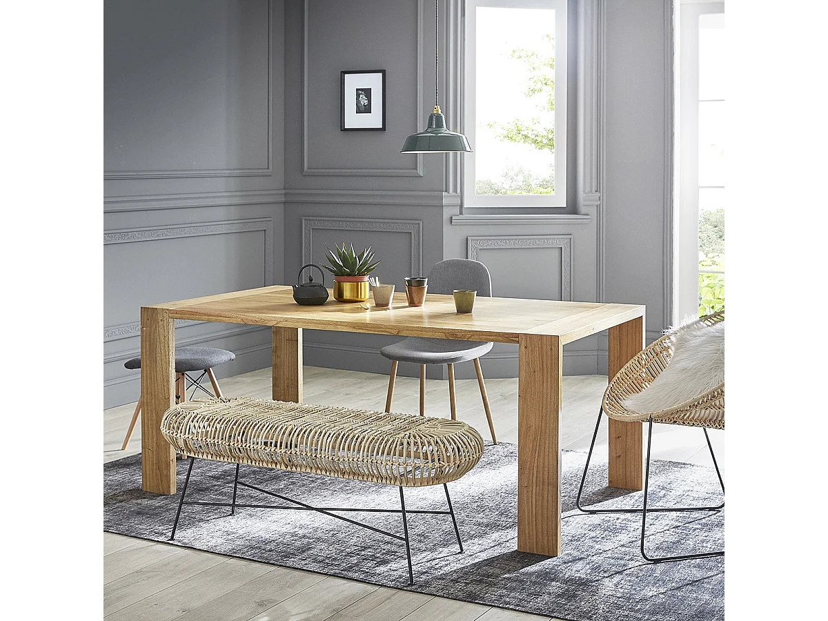 Banc en rotin et pieds en métal 120 cm