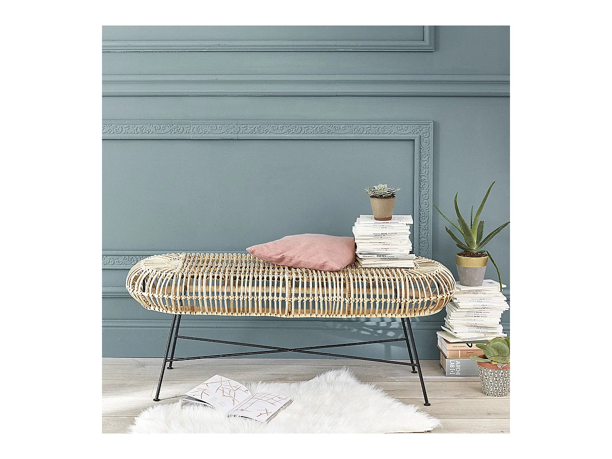 Banc en rotin et métal 120 cm
