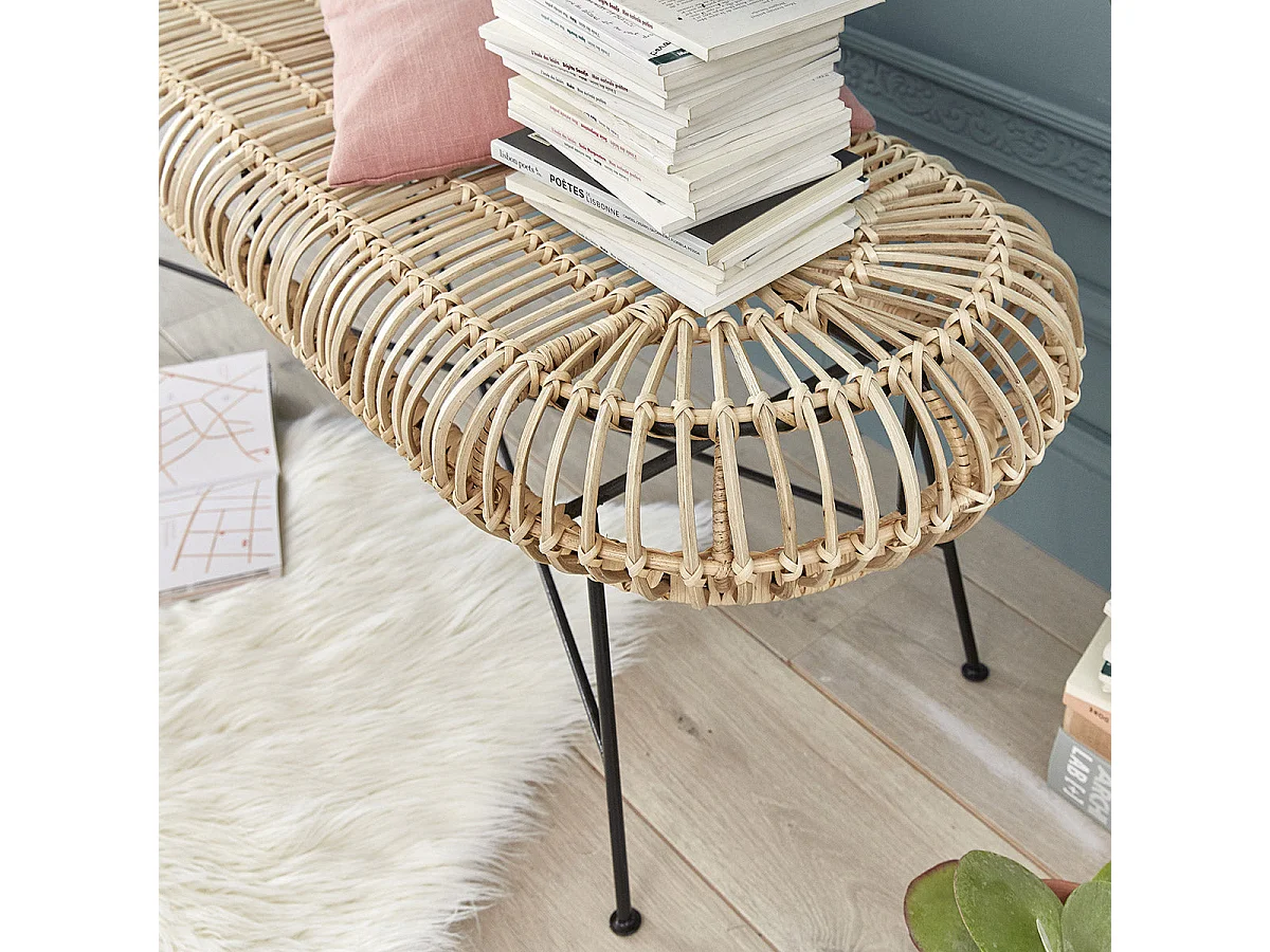Banc en rotin et métal 120 cm