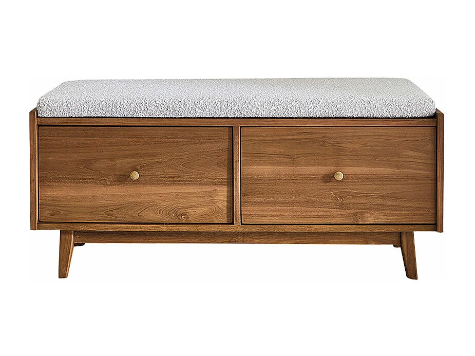 Banco de entrada de madera de teca maciza y tela rizada de 120 cm