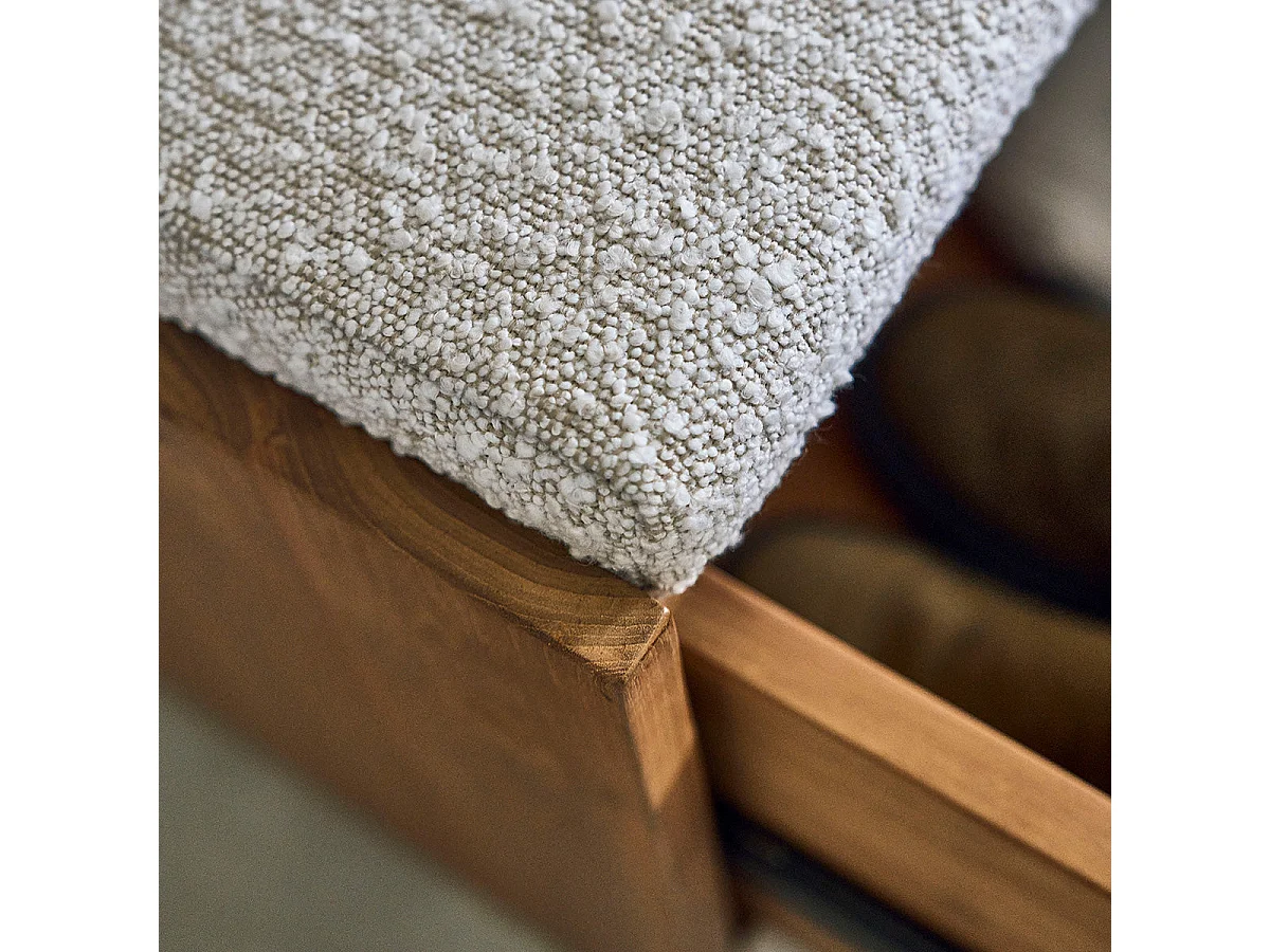 Banco de entrada de madera de teca maciza y tela rizada de 120 cm