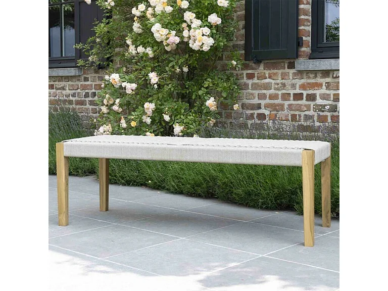 Banc de jardin en teck massif et cordage 140cm Beige CALVI