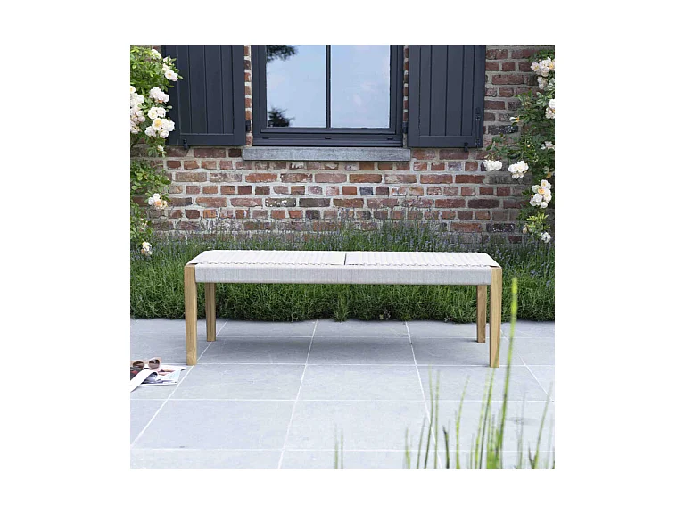 Banc de jardin en teck massif et cordage 140cm Beige CALVI