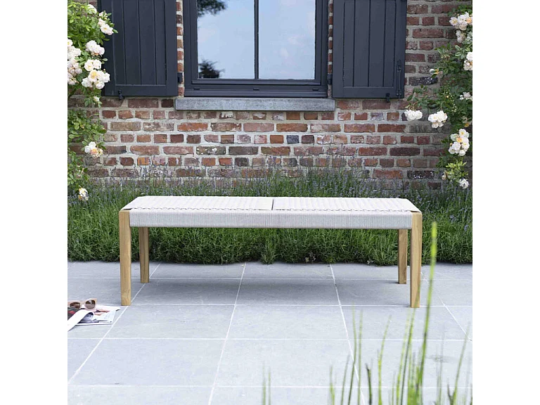 Banc de jardin en teck massif et cordage 140cm Beige CALVI