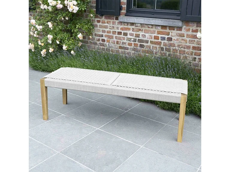 Banc de jardin en teck massif et cordage 140cm Beige CALVI