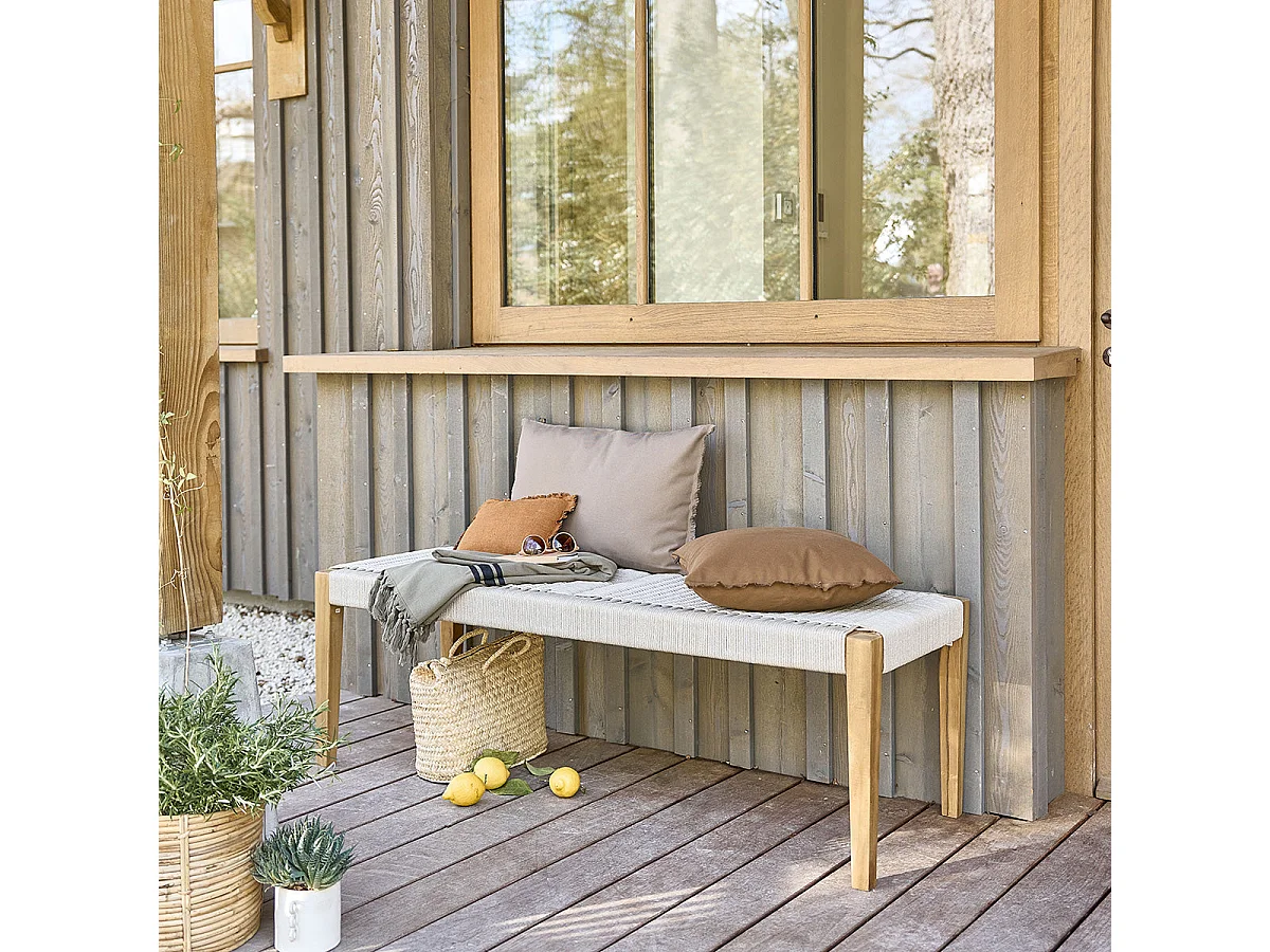 Banc de jardin en teck massif et cordage 3 places