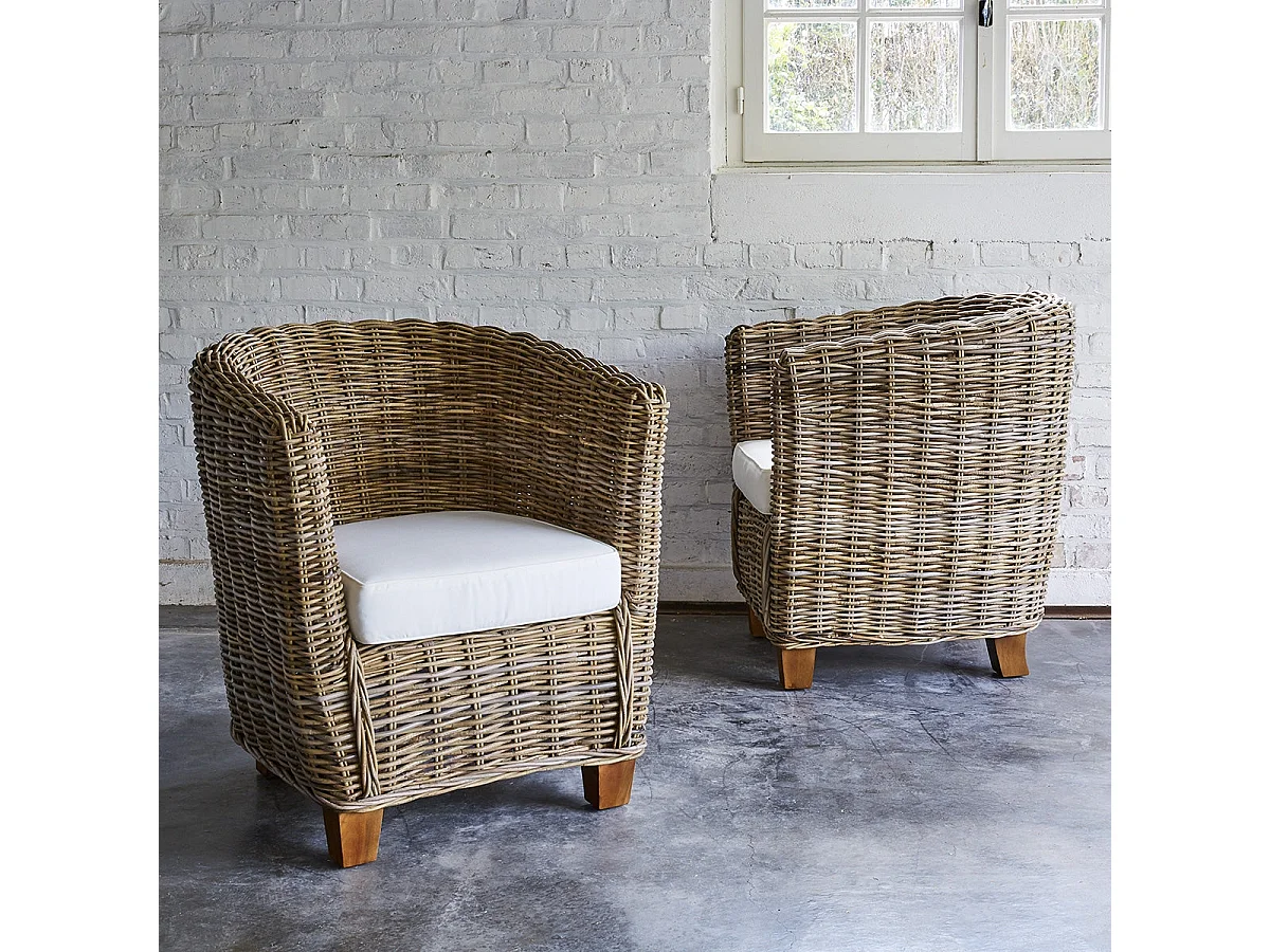 Lot de 2 fauteuils de jardin en kubu naturel