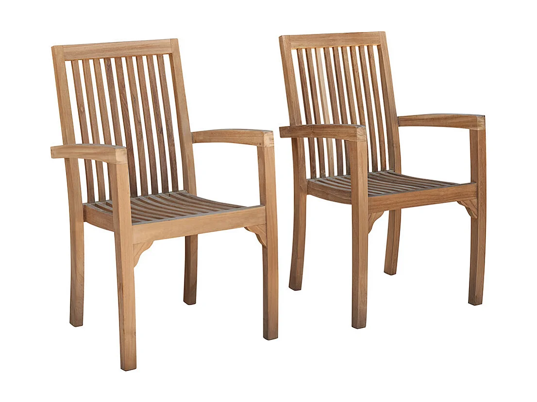 Lot de 2 fauteuils de jardin en teck massif empilables
