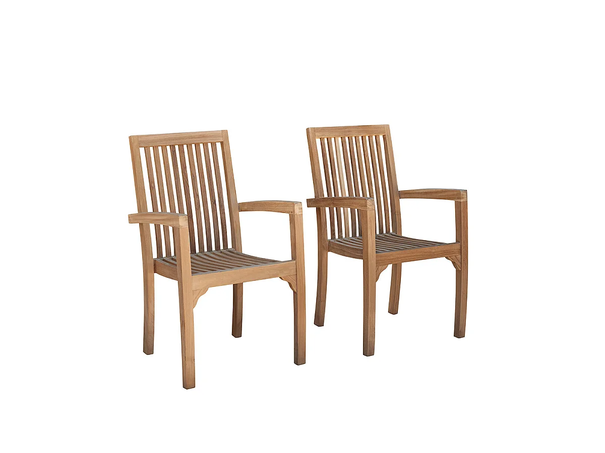 Lot de 2 fauteuils de jardin en teck massif empilables