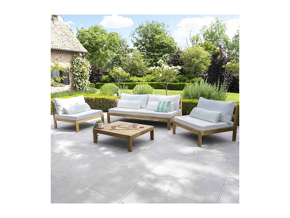 Fauteuil de jardin en teck massif et tissu Blanc TOUQUET