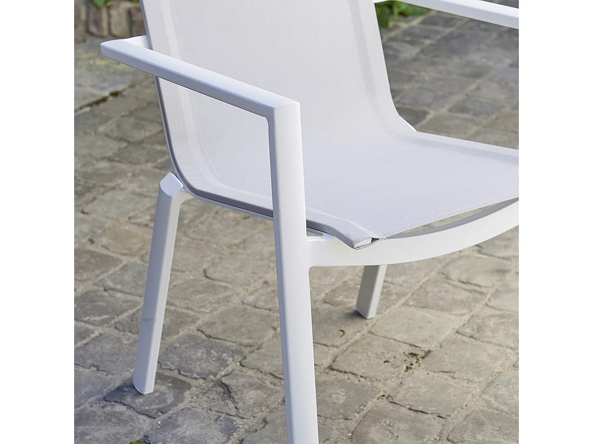 Fauteuil de jardin en aluminium blanc et textilène gris