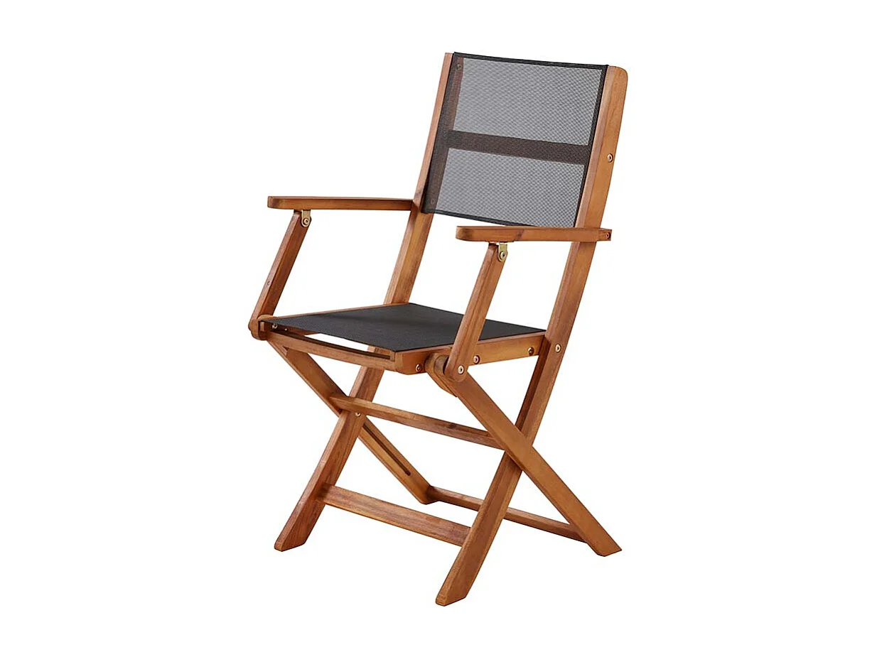 Silla de jardín de madera de acacia maciza y textileno negro