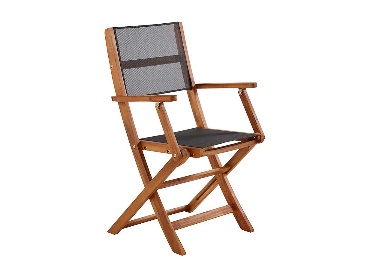 Sillón de exterior de acac maciza y textileno negro