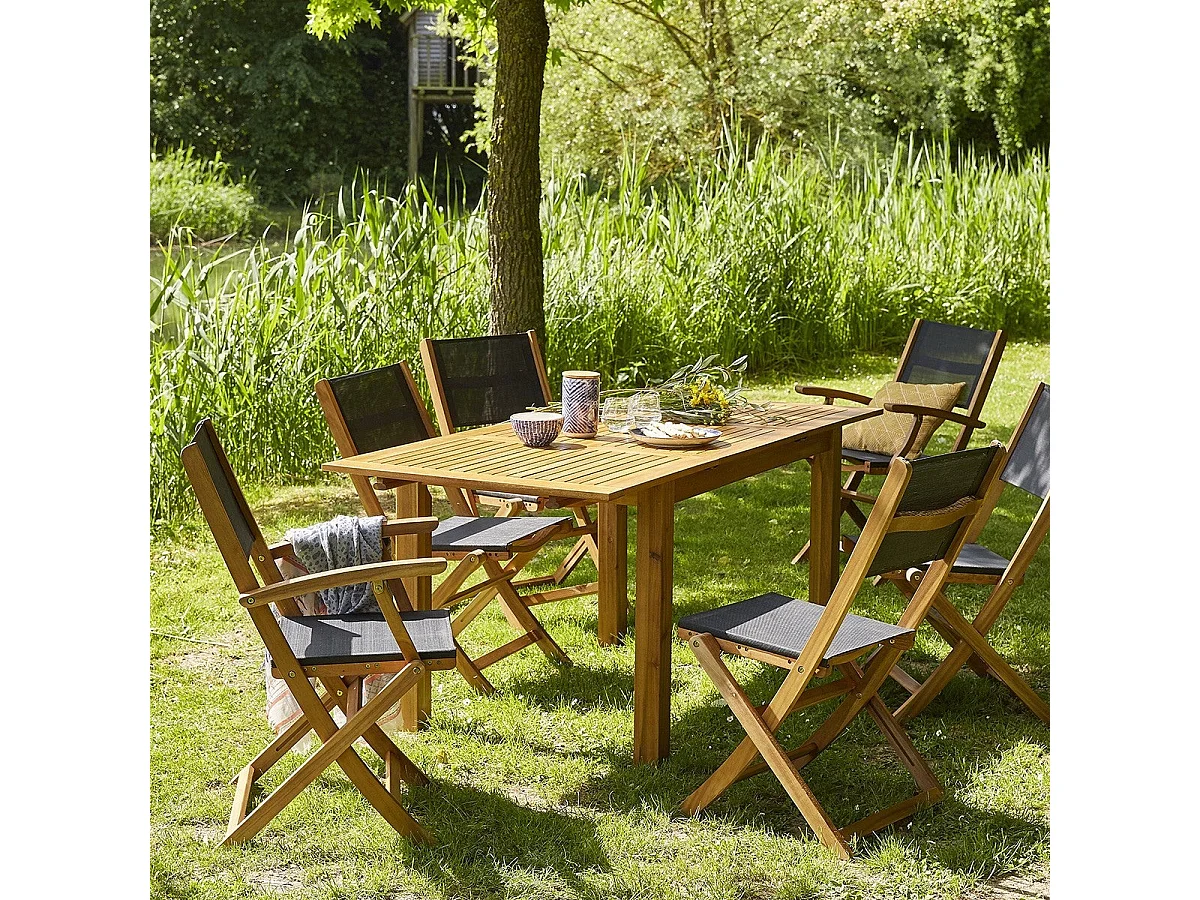 Fauteuil de jardin en acacia et textilène pliant