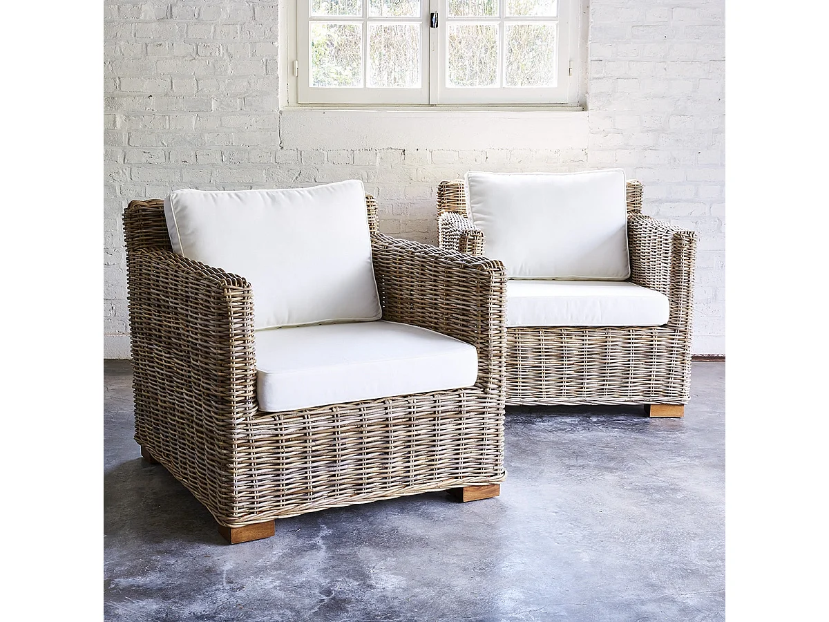 Lot de 2 fauteuils de jardin en kubu naturel