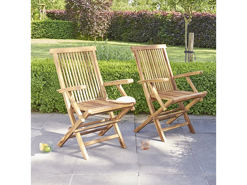 2 sillas de jardín plegables de madera teca maciza aceitada