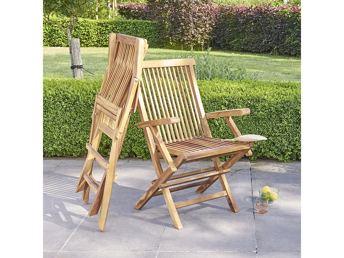 Lot de 2 fauteuils de jardin en teck massif pliants