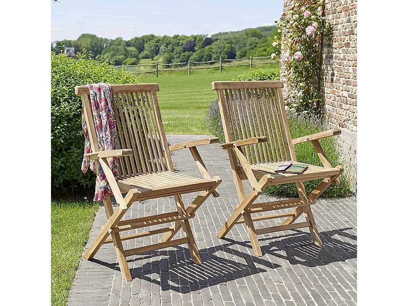 Lote de 2 sillas de jardín plegables de madera teca maciza
